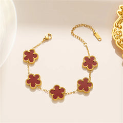 Gold-Plated Five-Leaf Clover Charm Bracelet