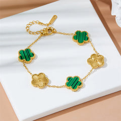 Gold-Plated Five-Leaf Clover Charm Bracelet